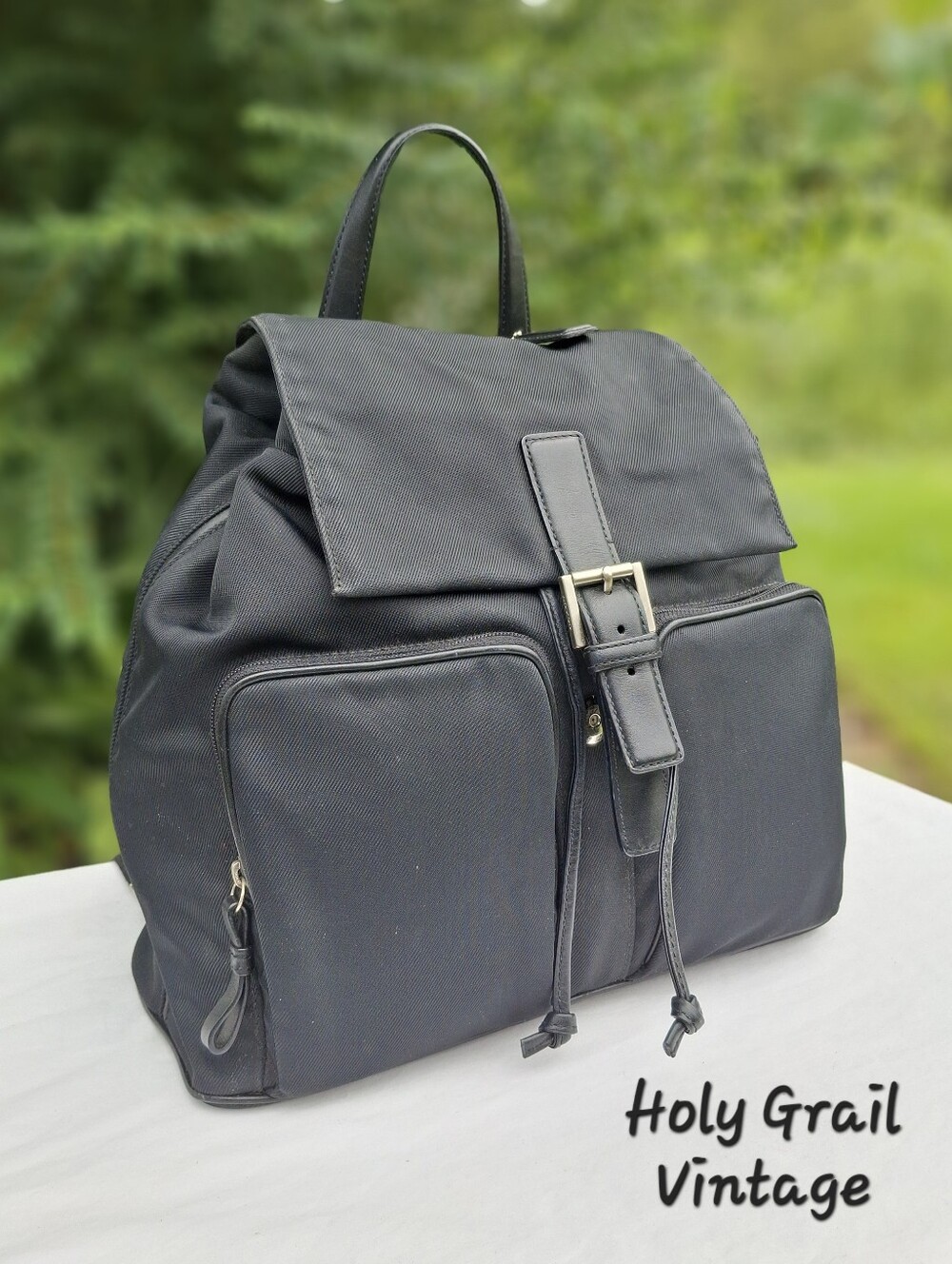 VTG 2001 Coach Mercer Black Twill Nylon & Leather Backpack Daypack #7432